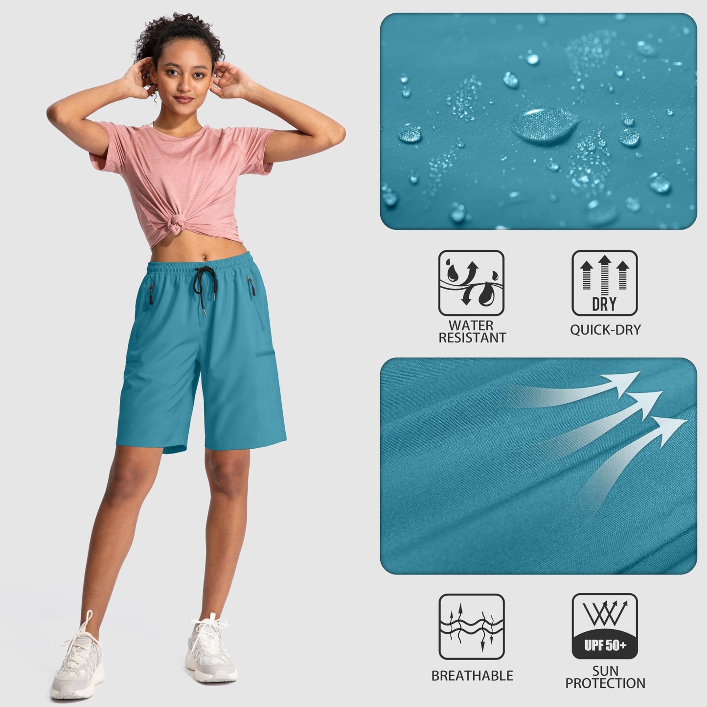 SANTINY Women's 5''/ 7''/9'' Hiking Cargo Shorts Quick Dry Lightweight Summer Shorts for Women Athletic Golf Zipper Pockets(Blue_3XL)