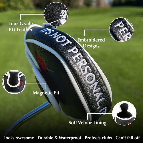 Shanker Golf Putter Headcover - The Golf Father Mallet Putter Cover - Funny Golf Club Cover for a Golf Lover - Tour Grade PU Leather, Waterproof, Soft Lining, Embroidered Logos