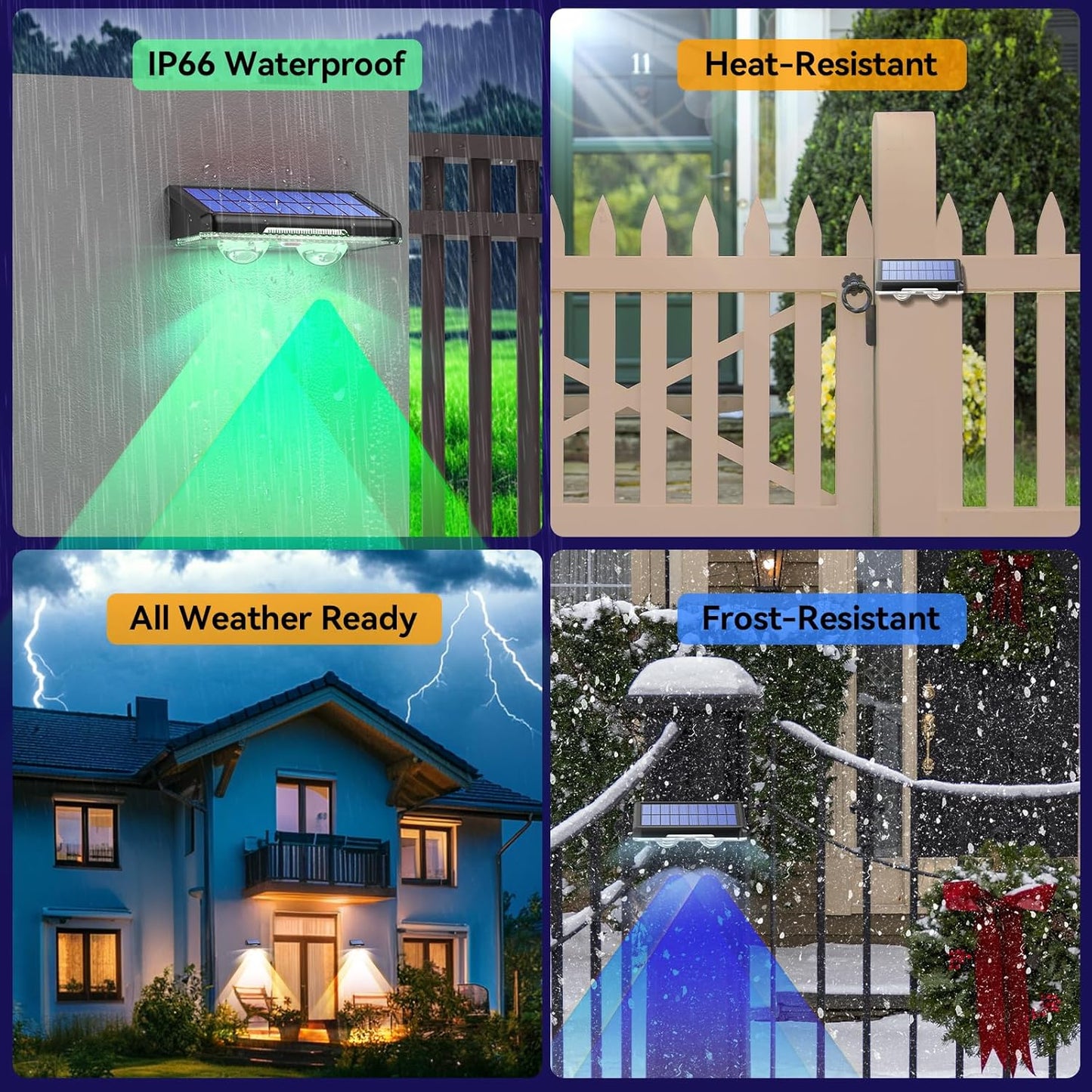 TECKNET Solar Fence Lights - 12 Pack LED Outdoor Lighting, IP66 Waterproof, Warm White & RGB Colors for Deck, Patio, Pool, and Backyard