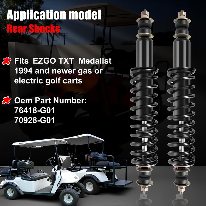 2 Packs Front and Rear Golf Cart Shock Absorbers Replacement for EZGO TXT/Medalist 1994-up Gas & Electric Models with Heavy Duty Coil Springs Replace OEM 70928-G01 76418-G01 70630-G01