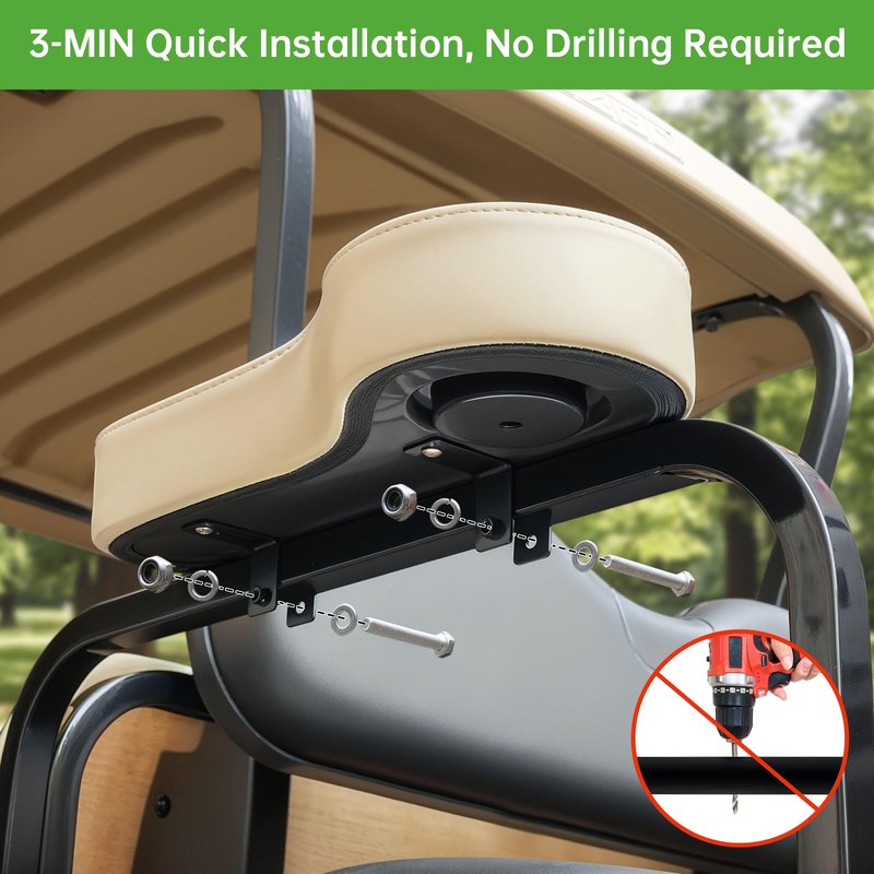 10L0L Golf Cart Rear Seat Armrest, Leather with Cup Holder, No Drilling Required, Fits for Yamaha, EZGO, Club Car Other Universal Models.Fits 1" Square Tubes Only