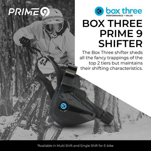 Box Three Prime 9 Multi Shift Non E-Bike Shifter 2 Piece Pull Lever up to 3 Gears Per Click Bicycle Shift Lever Cable for Mountain Bike Shifters, MTB, Bicycle Gear Shifter Cycling