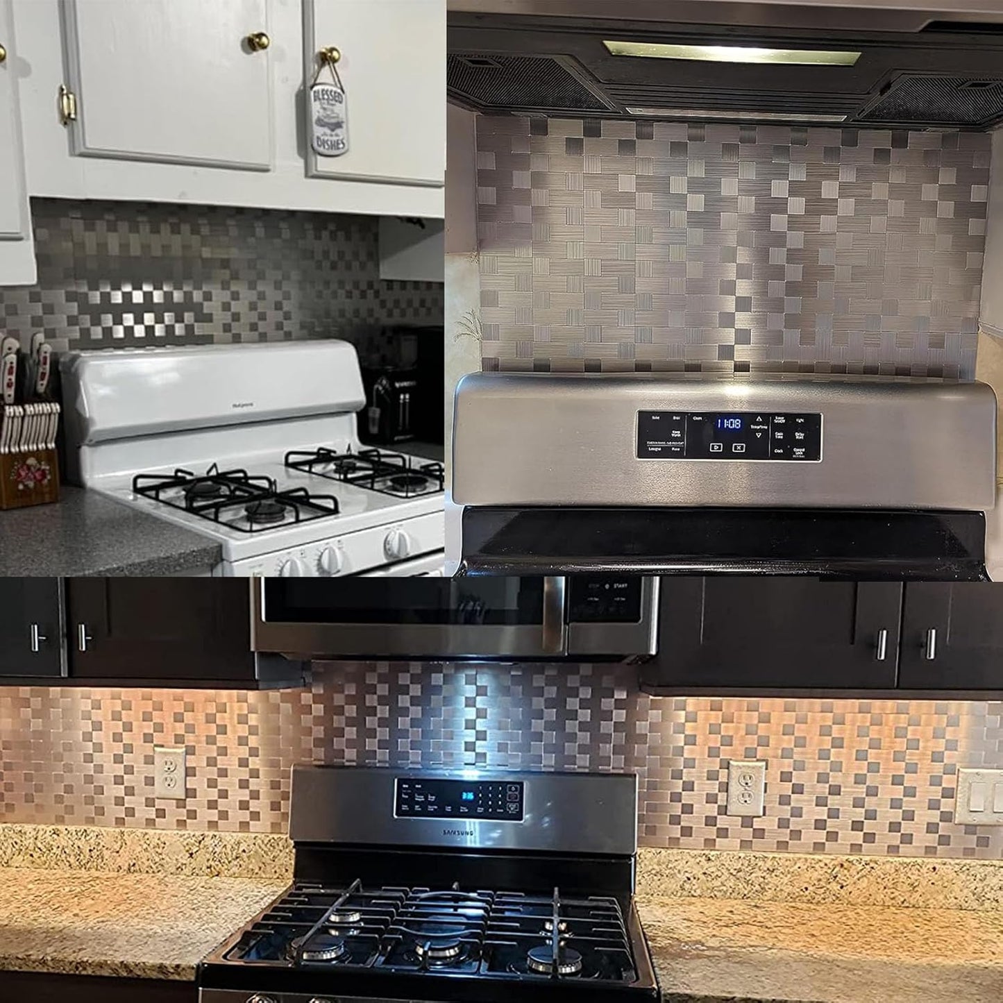 Stainless Steel Peel and Stick Backsplash Tiles - 20 Sheets, 12''x12'' for Kitchen & Bathroom
