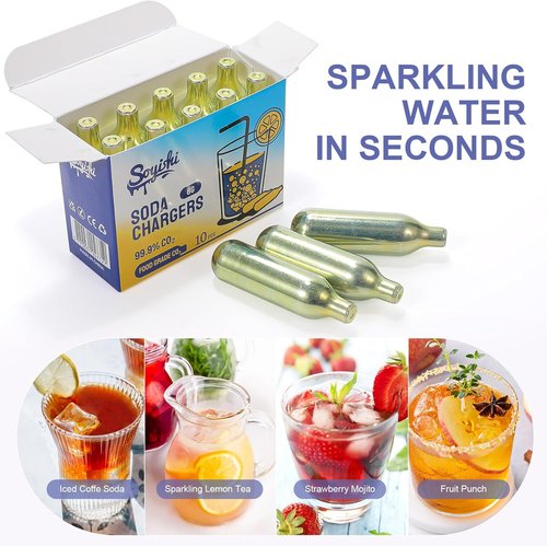 CO2 Soda Chargers - Food Grade 8g Cartridges for Soda Makers | Non-Threaded, 10 Pack