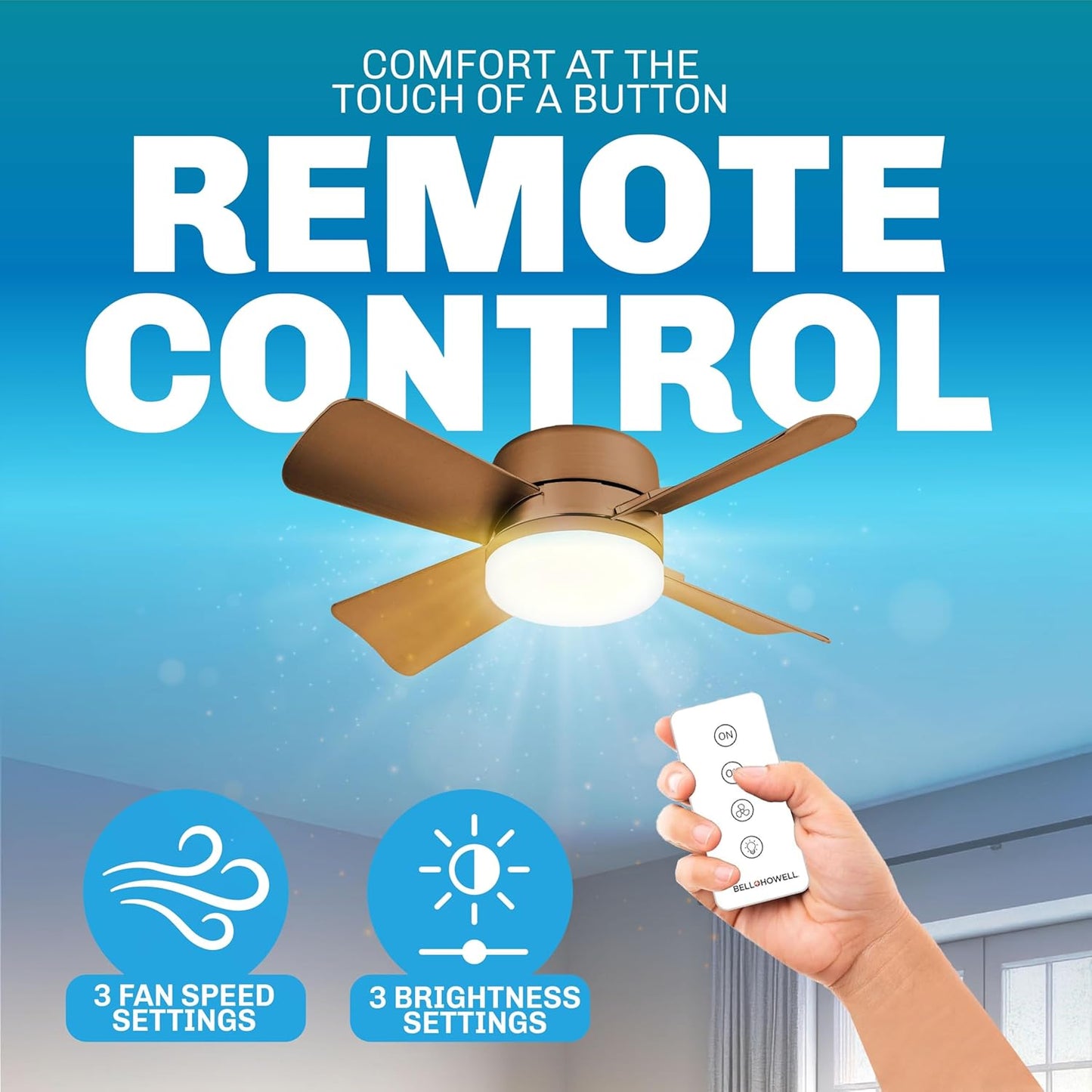 Socket Breeze Ceiling Fan with Light & Remote - Portable 3500K 1000 Lumens E26/E27