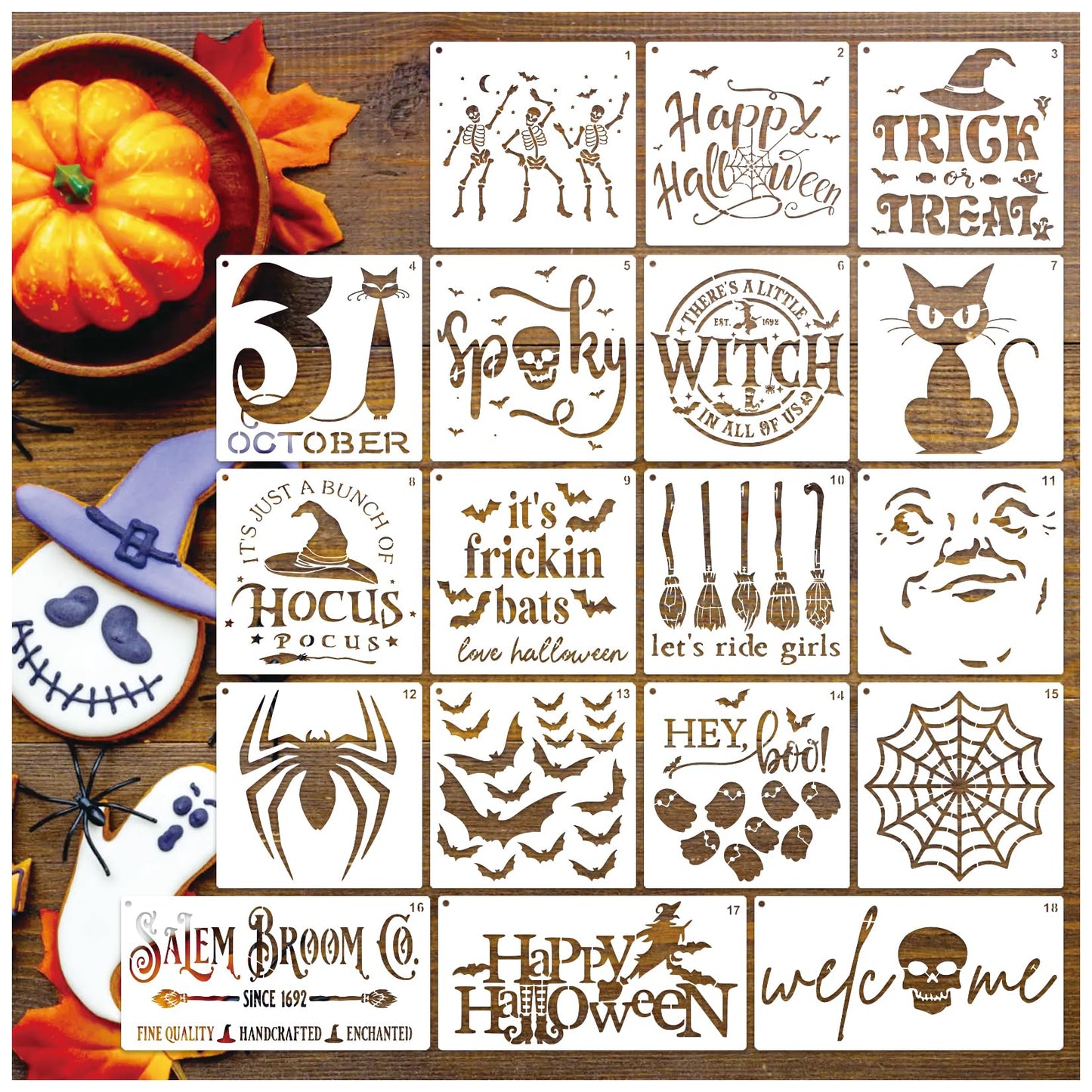 Halloween Stencils for Door Mats Large Halloween Rug Doormat Stencil for Painting on Wood Crafts Shirts Reusable Glass Door Hanger Sign (spooky18)