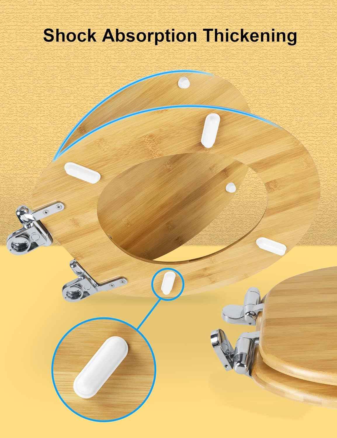 17-Inch Round Bamboo Toilet Seat with Quick Release & Slow Close - Zinc Alloy Hinges