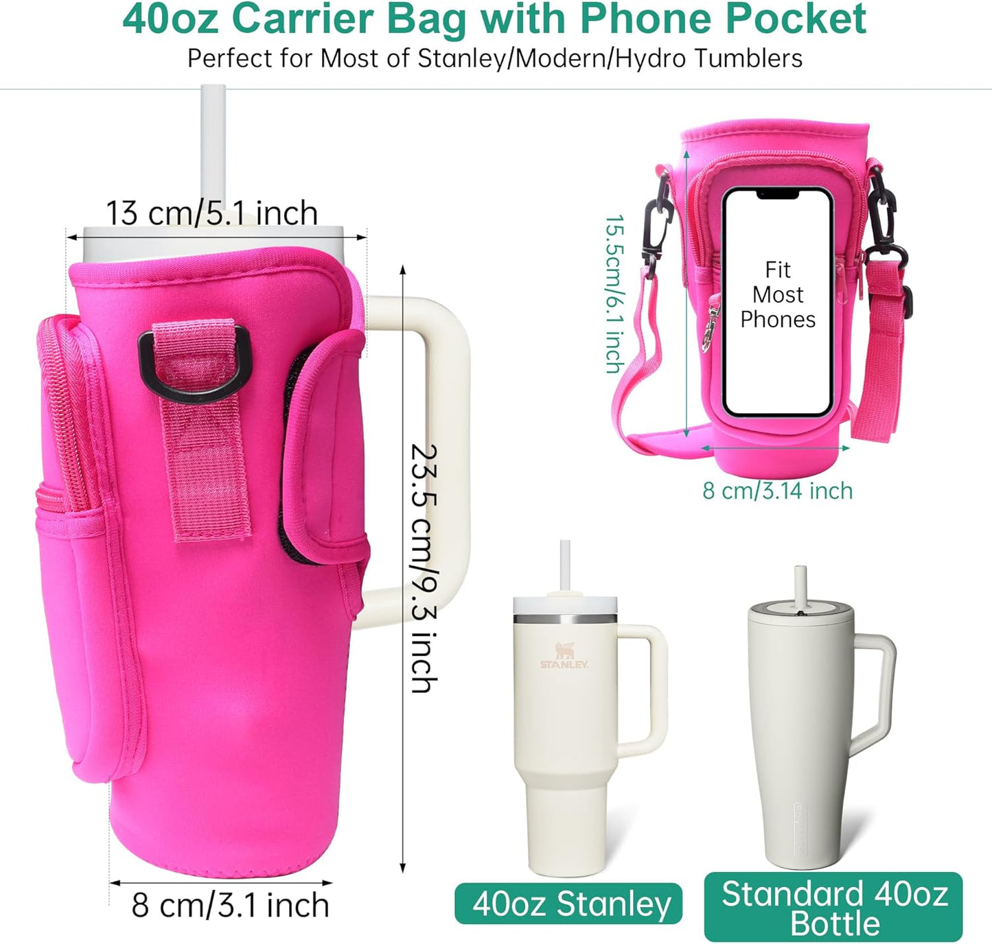 Stanley - Insulated Water Bottle Carrier Bag with Strap & Phone Pocket | Fits 40oz/30oz Tumblers