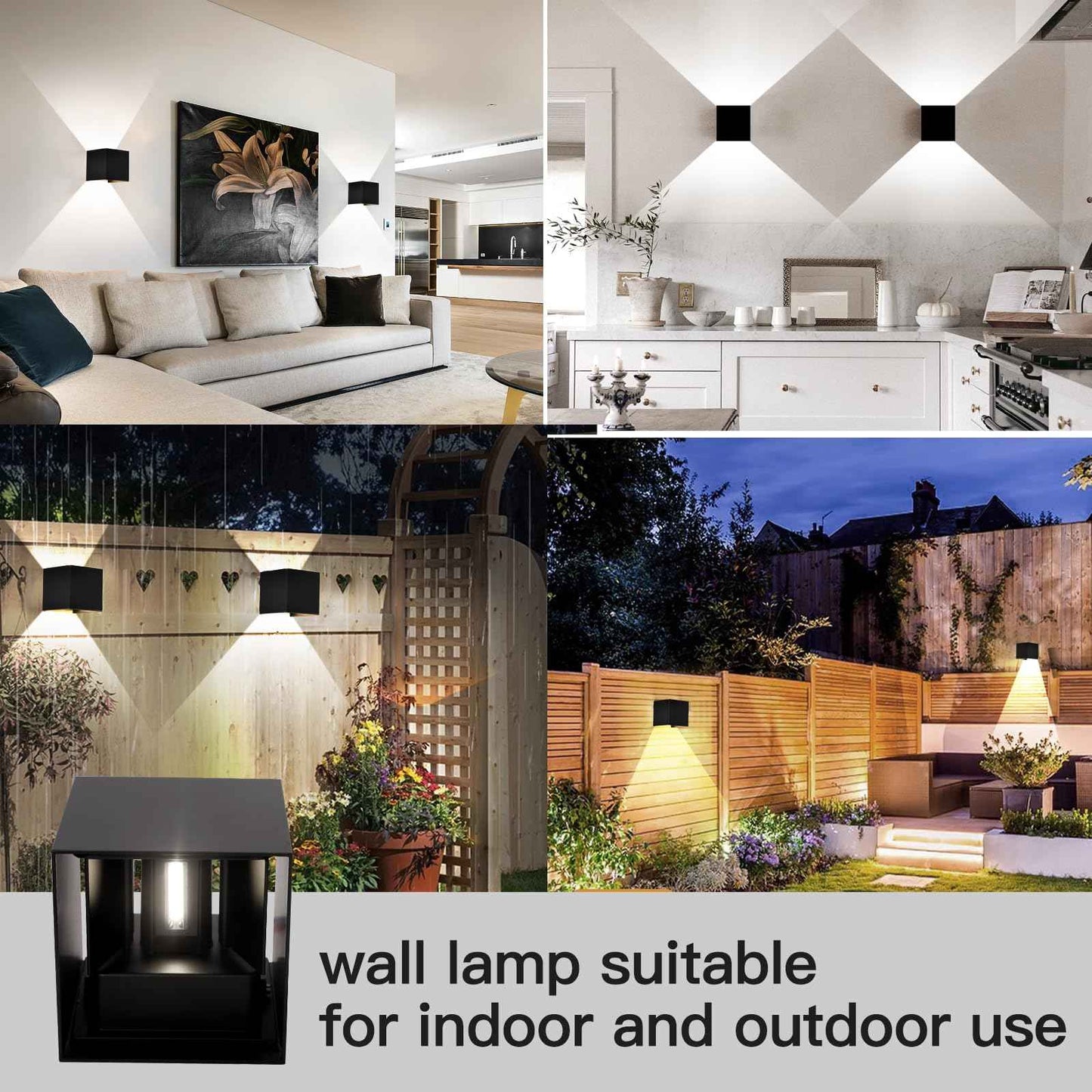 Mille Lucciole 12W 4Pack Outdoor Wall Lights Exterior/Interior,LED Black Outdoor Wall Sconces Light Fixtures Modern,IP65 Waterproof Square Aluminum Wall Lamps, Up and Down Lights 6500K Cold Lights