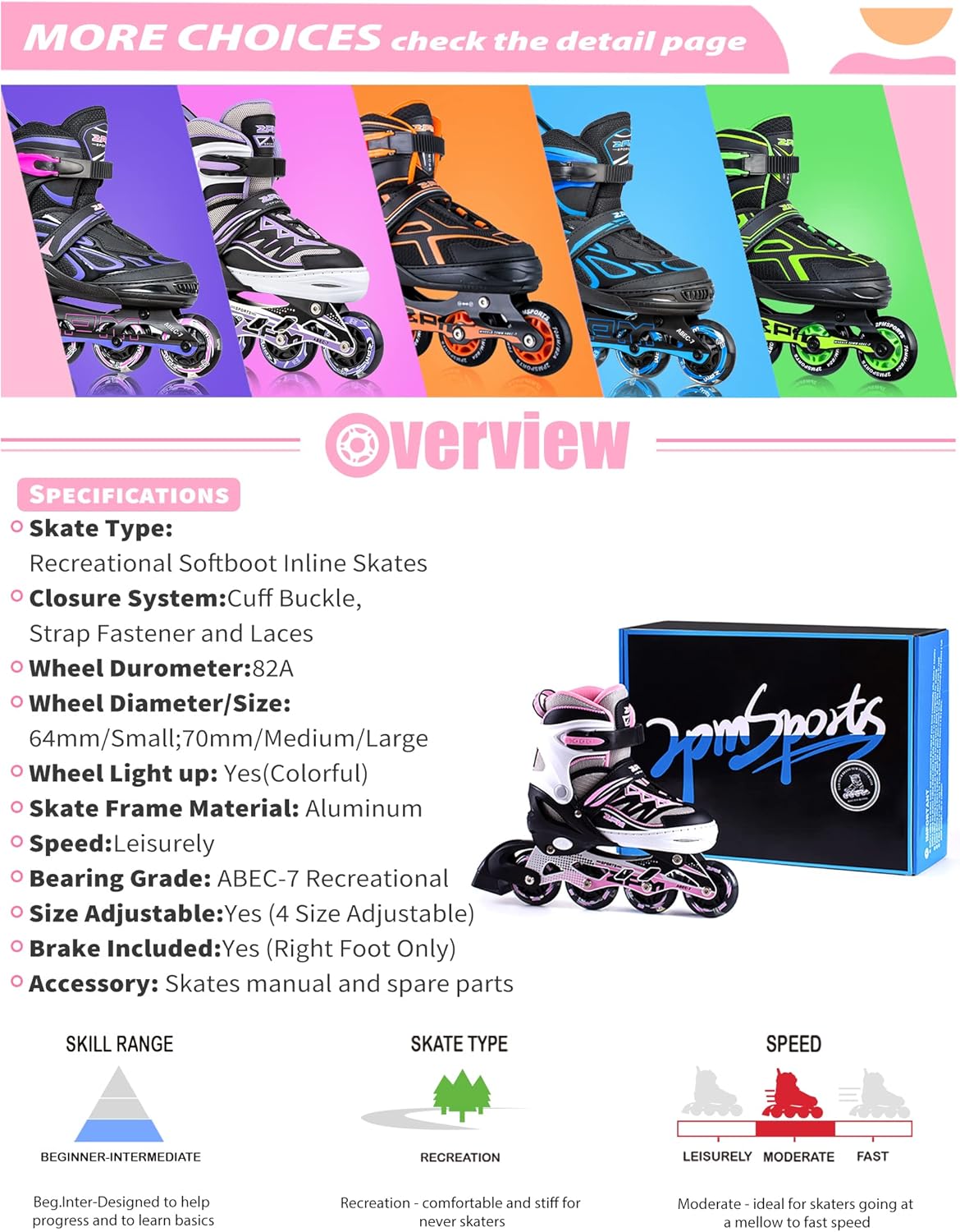 2PM SPORTS Cytia Pink Girls Inline Skates - Adjustable With Light-Up Wheels for Fun & Safety