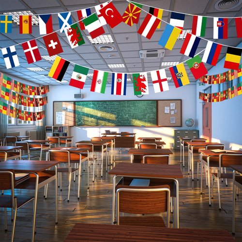 100 Countries String Flag Banner Set - 82Ft Durable Mini Polyester Flags for Party & Event Decor
