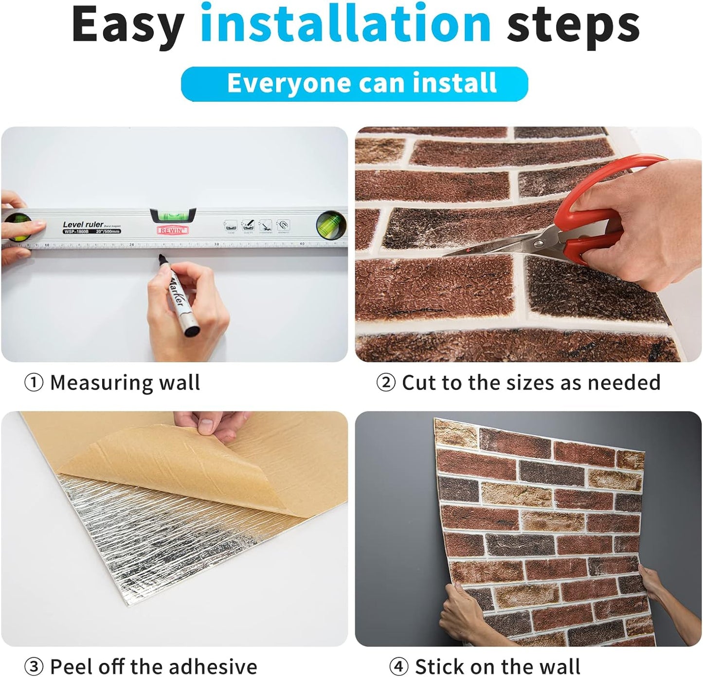 Faux Brick 3D Wall Panels - 10-Pack Peel and Stick Waterproof Foam Wallpaper in Red Brown for Bedroom, Bathroom, Kitchen