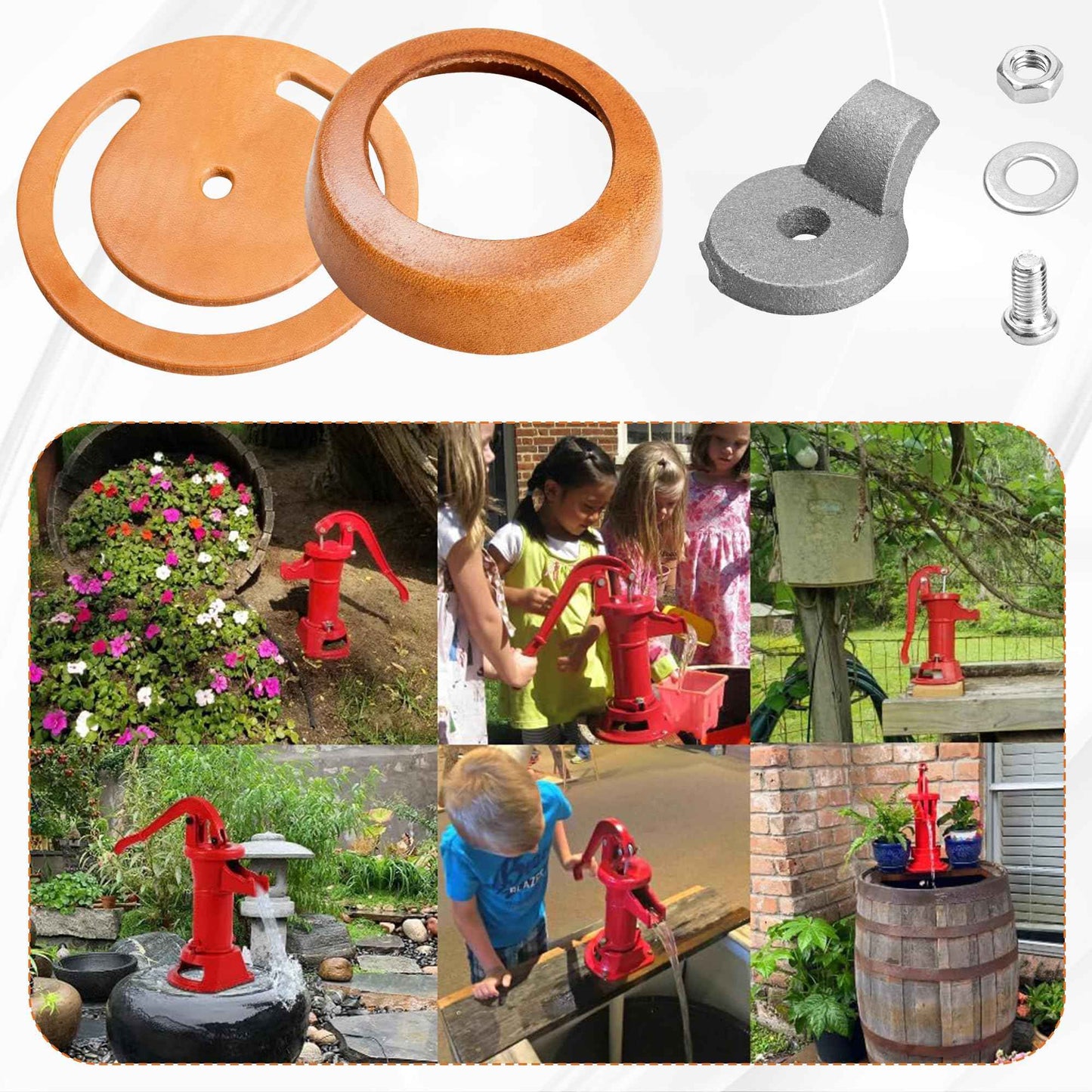 Pitcher Pump Repair Kit and Well Parts Set for Simmons 1160/PM500 and No.2 Hand Pumps - Lower Valve Leathers, Pitcher Pump Cup Leathers, Check Valve Weight and Maintenance Kit