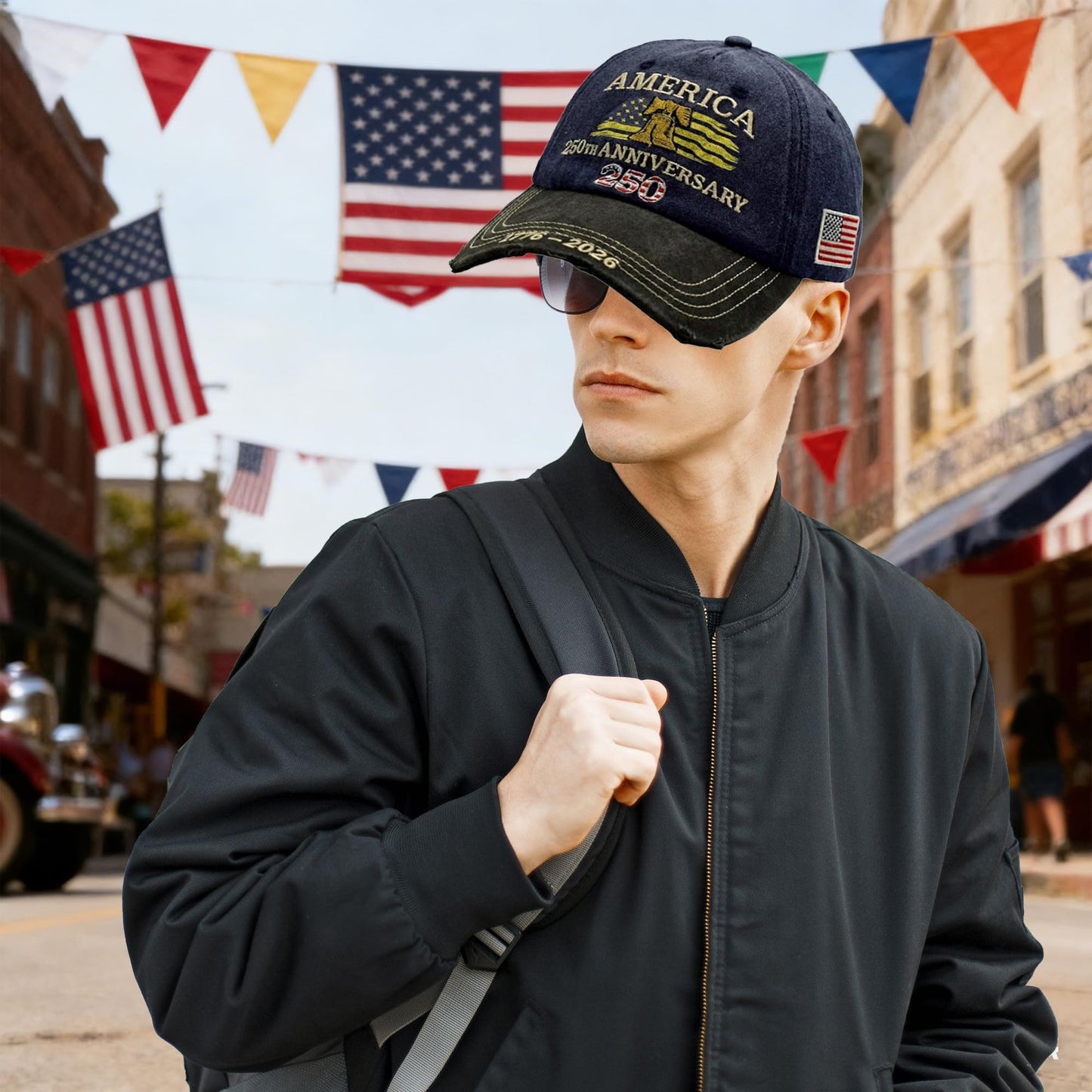 permabloom 250th US 1776-2026 Anniversary Cap, Embroidered Adjustable Patriotic Baseball Hat for 4th of July Independence Day (Navy Blue)