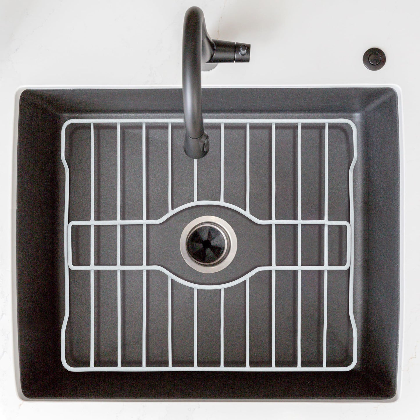 DecorRack Sink Protector for Kitchen Sink, 16" x 13" Metal Dish Drying Rack, Grate with Center Drain, Protects from Stains, Scratches, Dishwasher Safe, Large Size (1 Pack, White)