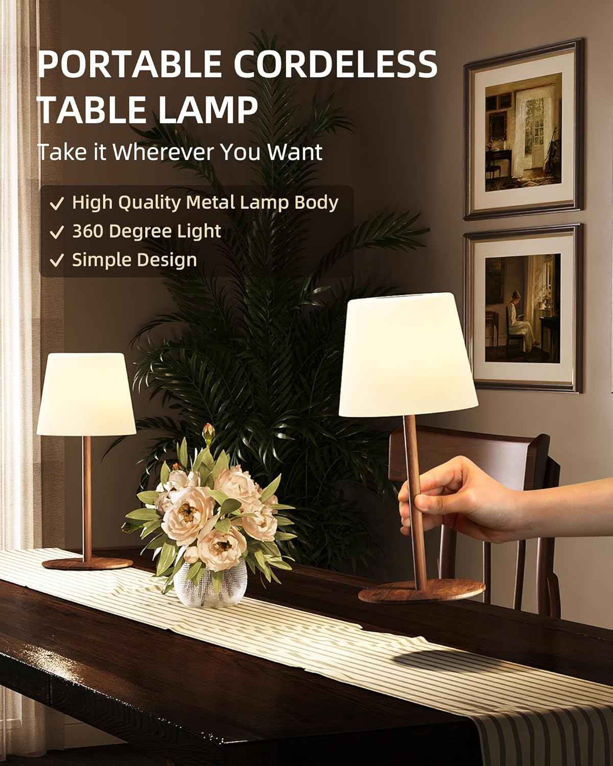 EZVALO Waterproof Cordless Table Lamp - Dimmable LED Night Light for Outdoor & Indoor Use