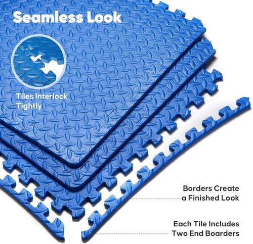 Home Gym Mat - Interlocking EVA Foam Exercise Tiles for Workouts & Play Areas | Blue, 24x24 in, 16 Tiles