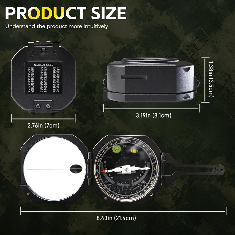 Portable Professional Geological Compass DQL-8 with Clinometer Aluminum Anti-Magnetic Hiking Compass with Mirror Compass with Leather Pouch for Surveyors Foresters Military Mine Meteorological