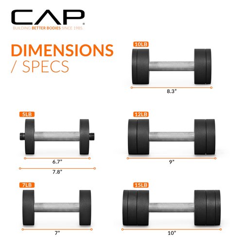 CAP Barbell 15 lb Adjustable Dumbbell – Compact Cast Iron Weight with Chrome Handle - Single