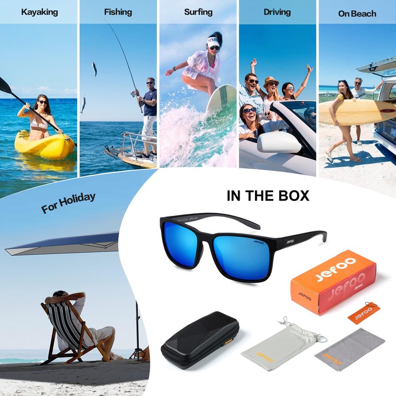 Jefoo Polarized Fishing Sunglasses for Men Women Kayaking Surfing Driving Lightweight Sports Sun Glasses UV Protection