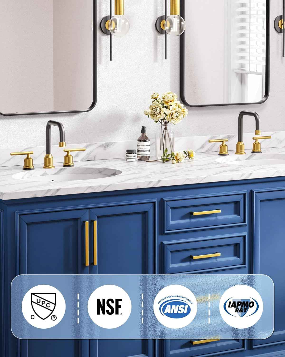 Brushed Nickel 8-Inch Widespread Bathroom Faucet with 360° Swivel Spout - Modern 2 Handle Lavatory Sink Fixture