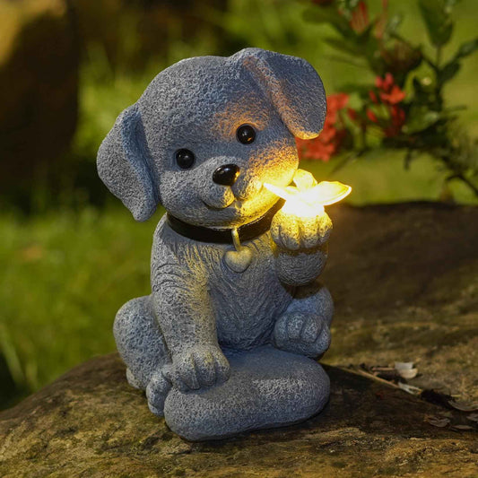 Cyhiyolies Solar Dog Statue with Butterfly – Outdoor Garden Decor for Home, Patio, Yard, Balcony, or Porch – Ideal Gifts for Women, Mom, Grandma – Housewarming Surprise