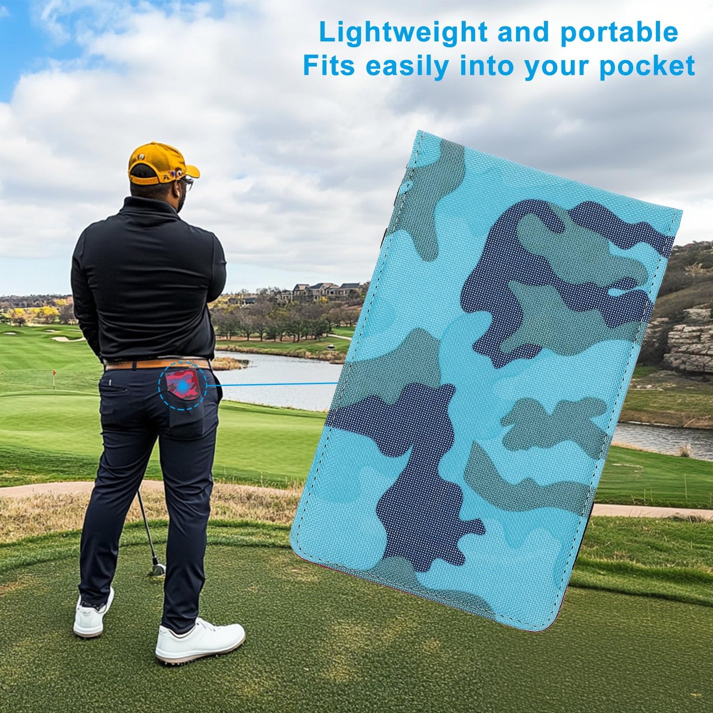 PATIKIL Golf Scorecard Holder, Leather Yardage Book Cover Golf Scorecard Book with Pencil Loop for Golfers Golf Club Golf Club Accessories, Blue