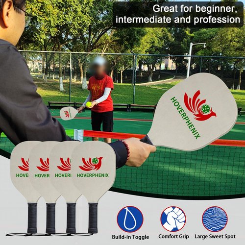 Hoverphenix Pickleball Set with Net for Driveway, Portable Regulation Size Pickleball Net System with Paddle Set of 4, Outdoor Pickleballs, Carry Bag, Weather Resistant Metal Frame
