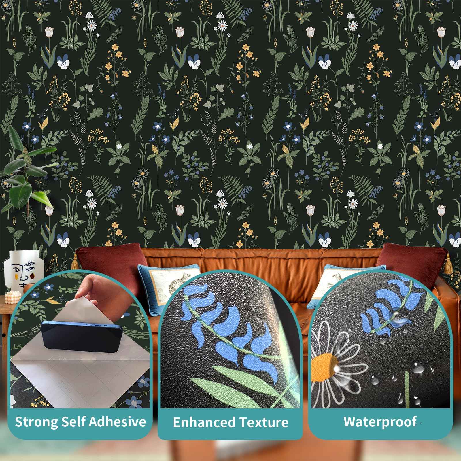 Cismmy Removable Peel and Stick Wallpaper Boho 17.5 x 393 in Floral Bedroom Bathroom Easy Peel Off Stick on Wallpaper Contact Paper Renter Friendly Wall Paper