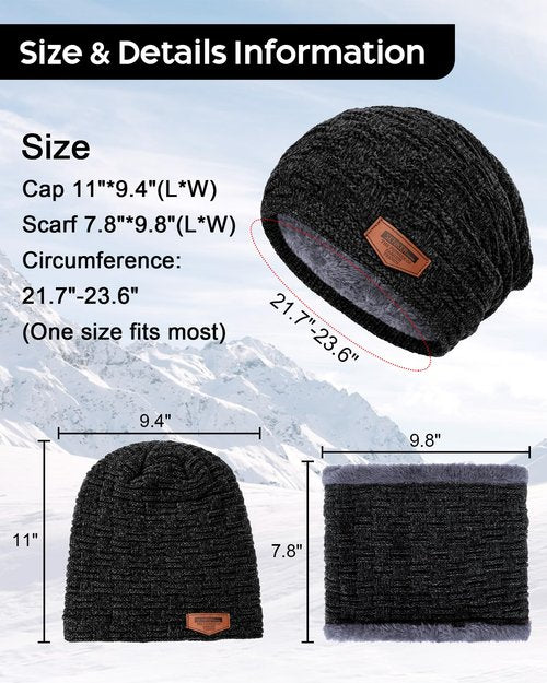Senker Fashion Winter Hats Scarf and Gloves Set for Men Women, Slouchy Beanie Cap Neck Warmer Screen Touch Gloves Gifts Black