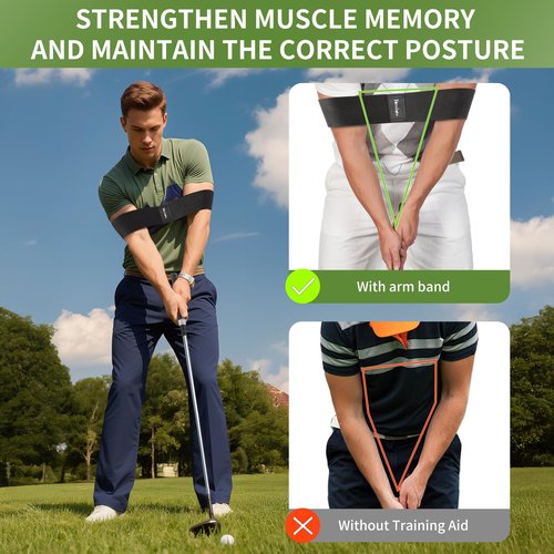 Fanshaw Golf Grip Trainer with Arm Band, 2-in-1 Golf Swing Training Aid for Correct Grip & Arm Positioning,Fixes Grip Posture & Locks Elbow for Consistent Shots,Men & Women Golf Accessories