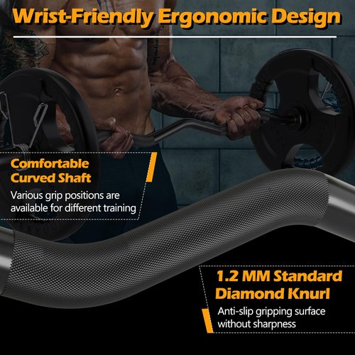 GYMAX Curl Bar, 47” EZ Curl Bar with Copper Sleeve and Bearing Connection, 400lbs Olympic Barbell for Weight Lifting, Lunge, Squat, Hip Thrusts, Strength Training Curling Bars (Black)