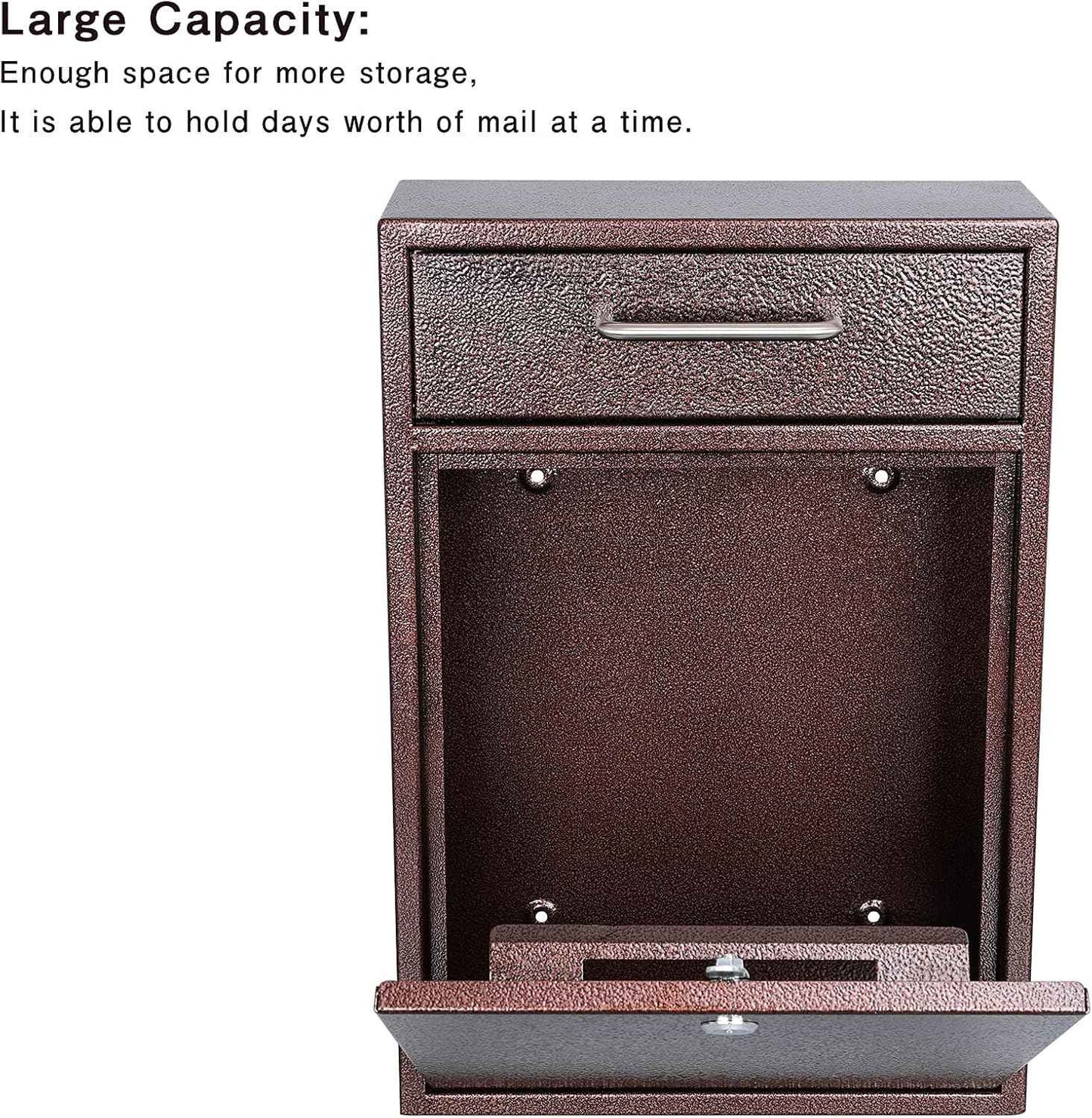 Secure Wall-Mount Mailbox with Lock | KYODOLED Large Steel Drop Box, Black, 16.2H x 11.22L x 4.72W