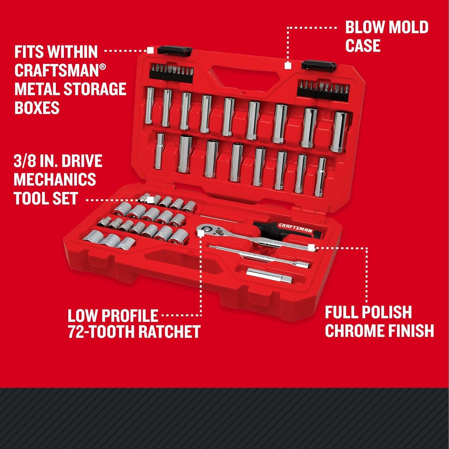 61-Piece CRAFTSMAN Mechanics Tool Set with 3/8 Inch Drive – Complete Toolkit