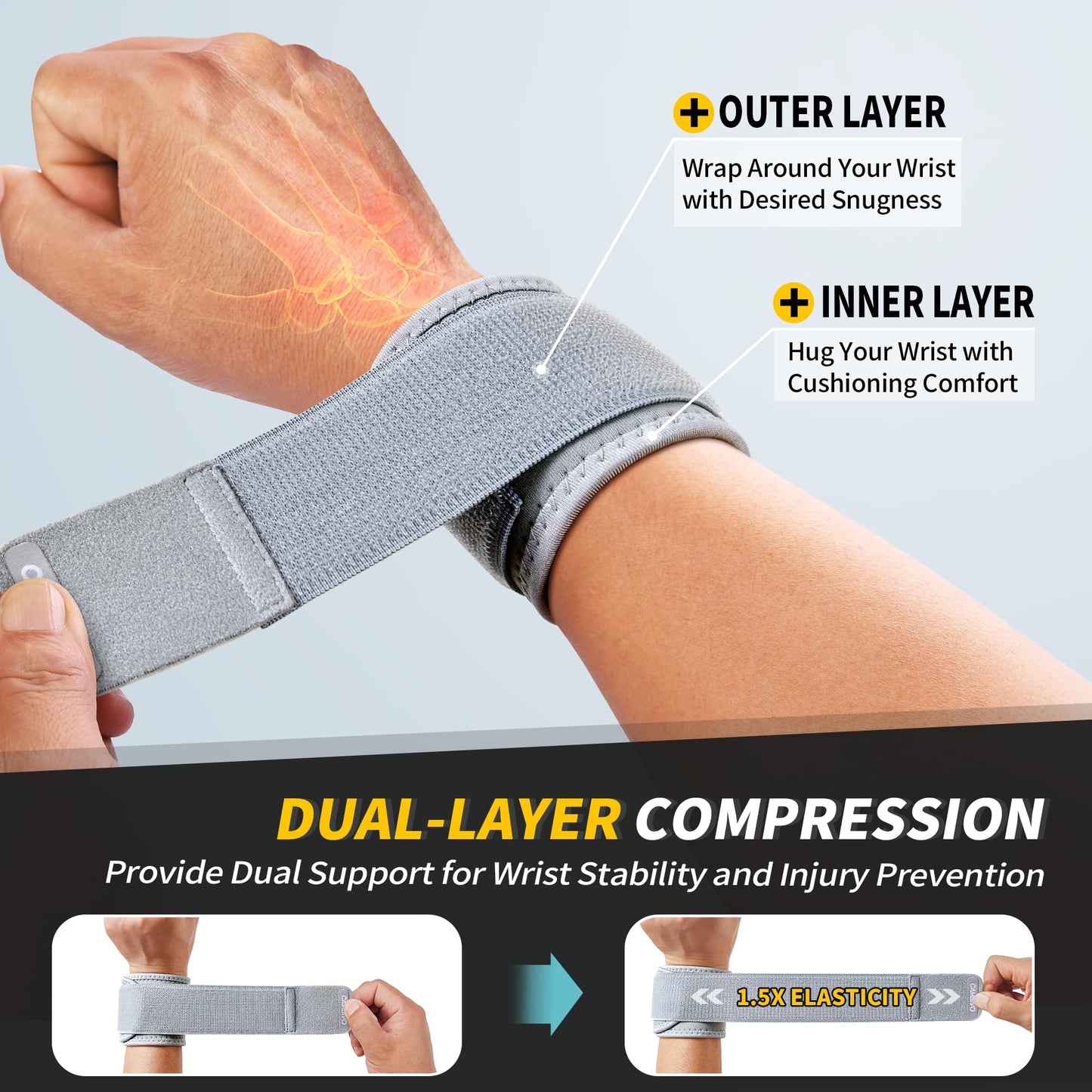 CAMBIVO Wrist Wraps for Men and Women 2 Pack, Adjustable Compression Wrist Brace for Carpal Tunnel, Wrist Support, Pain Relief, Lifting Straps for Fitness, Weightlifting, Gym Workout