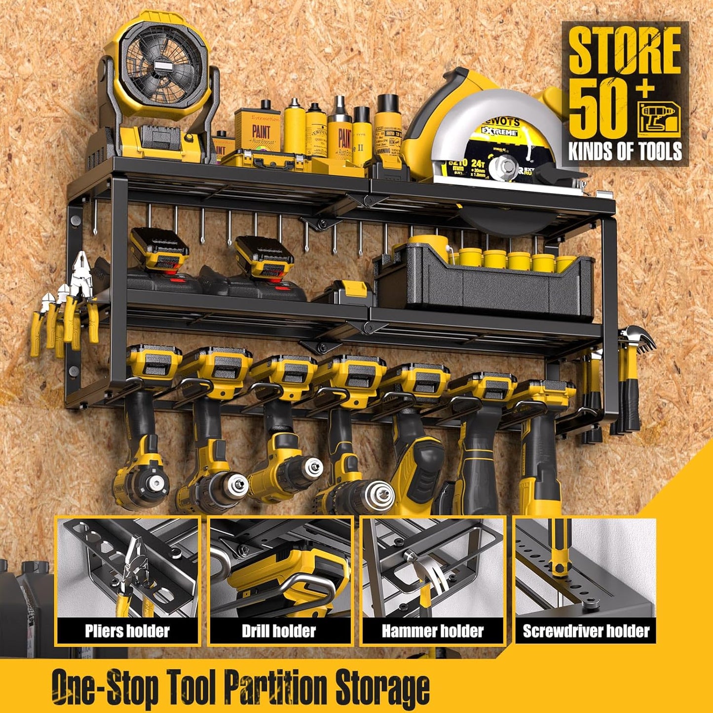 Heavy-Duty Power Tool Organizer with Charging Station | Wall-Mount Drill Holder & Storage Rack for Garage