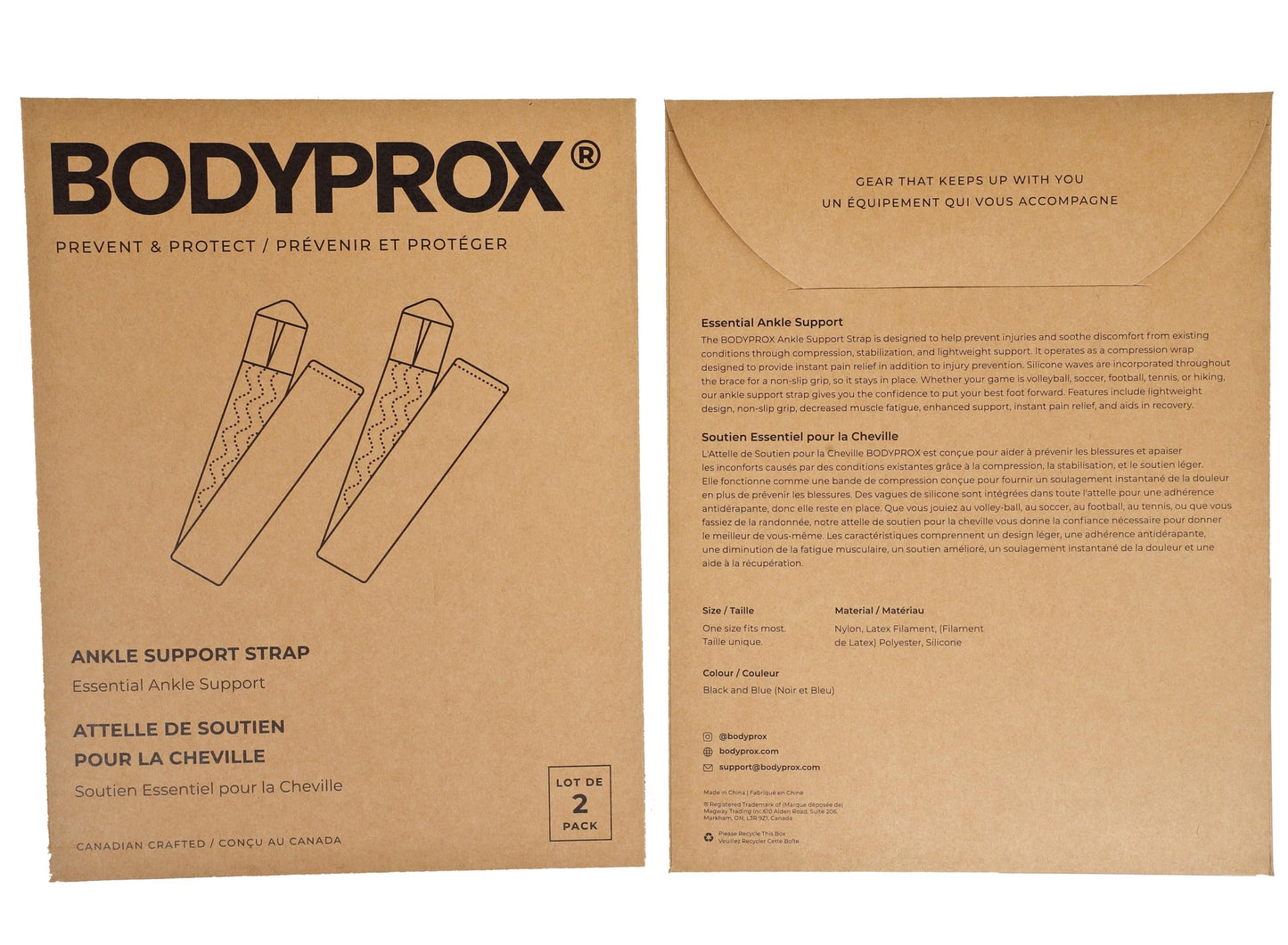 Bodyprox Ankle Support Brace 2 Pack, Adjustable Compression Ankle Braces for Sports Protection, One Size Fits Most for Men & Women