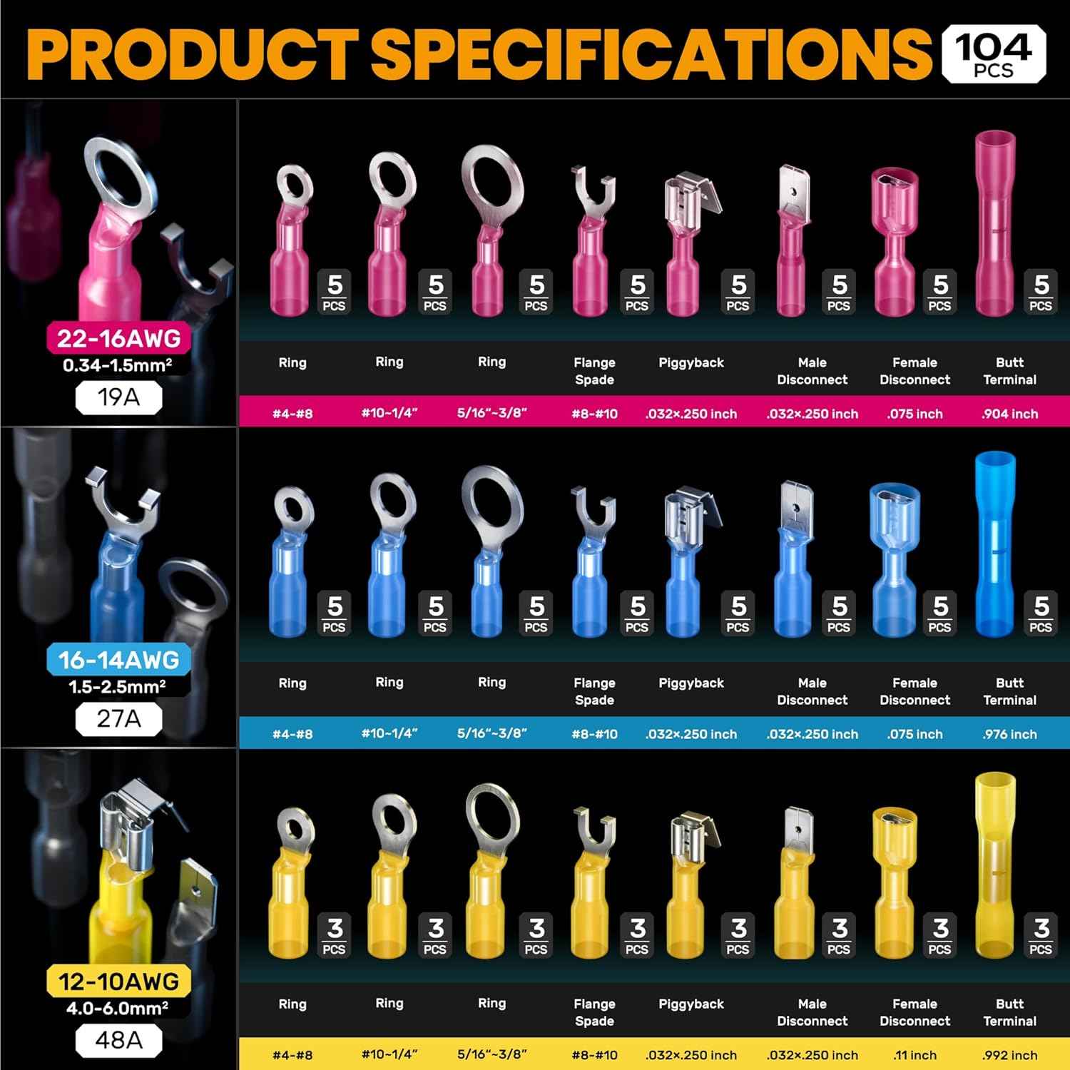 Heat Shrink Connector Crimp Tool Kit - 48 Sizes (22-10 AWG) Marine Grade Wire Connectors & Pliers