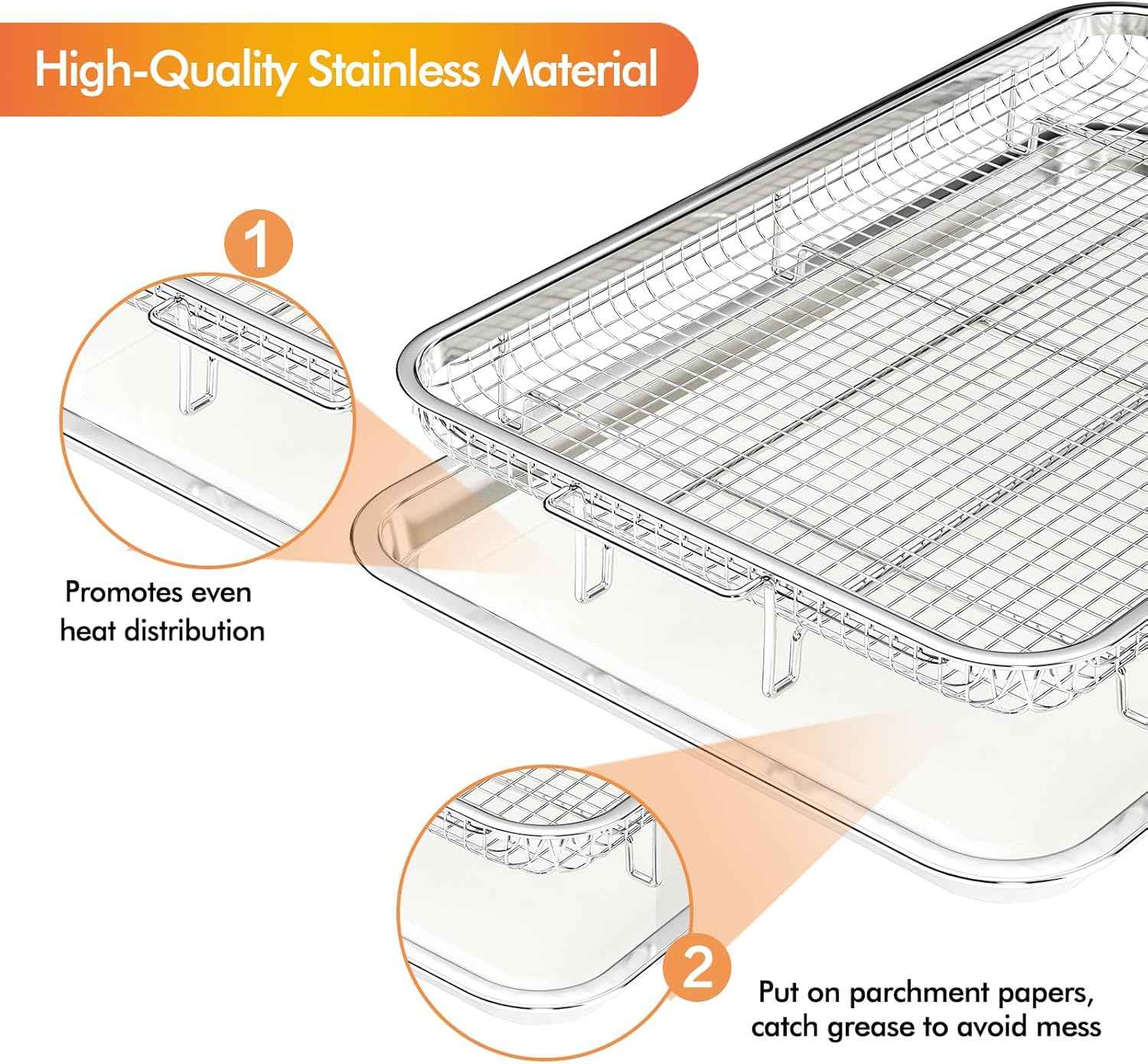 Air Fryer Basket Set with Parchment Papers - Non-Stick Stainless Steel Trays (2 Sizes)