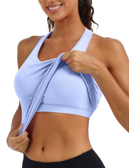 Women's Seamless Racerback Tank Top, Crew Neck Workout Yoga Padded Athletic Shirts