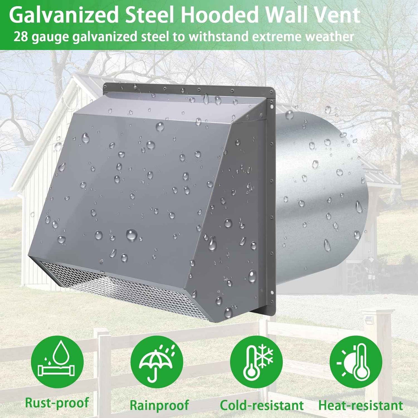 5-Inch Exterior Dryer Vent Cover with Screen & Damper - Galvanized Steel, Black