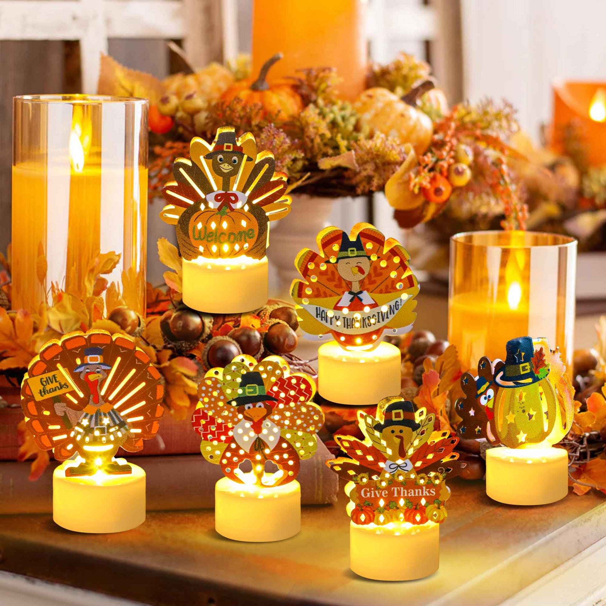 Sakayo 12 PCS Turkey Tea Lights Candles Battery Operated Thanksgiving LED Flameless Tealight Candles, Cute Thanksgiving Table Decorations Centerpieces for Home Kitchen Indoor Party Fall Decor