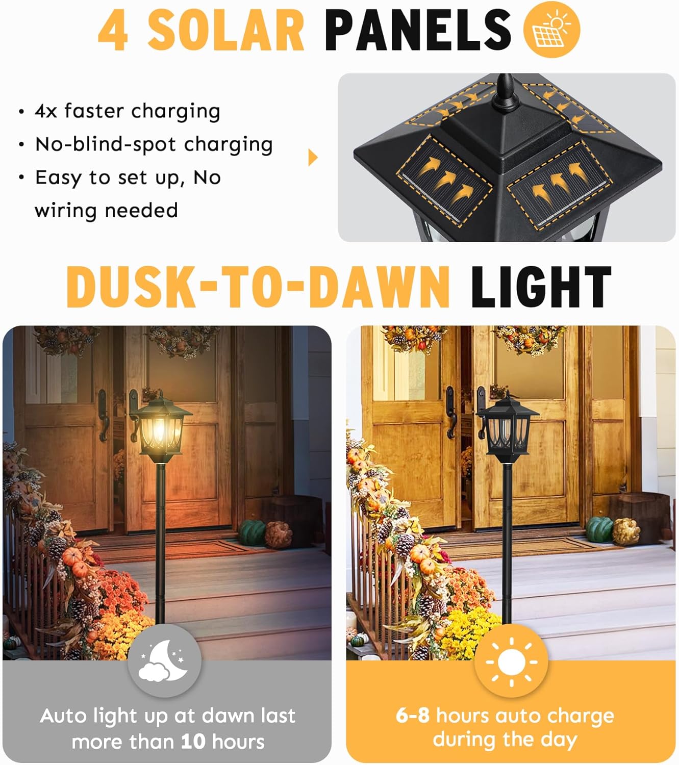 63" Waterproof Solar Lamp Post Light 2 Pack - Outdoor Patio & Porch Decor, Warm White