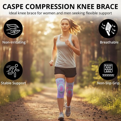 Caspe 1 Pack Compression Knee Brace for Women & Men – Pain Relief Support with Patella Gel Pads & Side Stabilizers – Knee Sleeve for Running, Workout & Arthritis (Pink, Large)