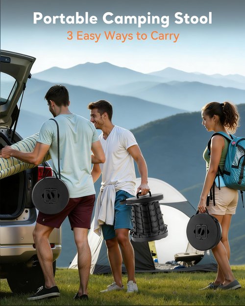 Collapsible Stool for Adults Adjustable Height - Portable Retractable Folding Camping Stool, Extra Tall and Wide Folding Chair, Heavy Duty Outdoor Essentials for Camping, Fishing, Waiting, Hunting