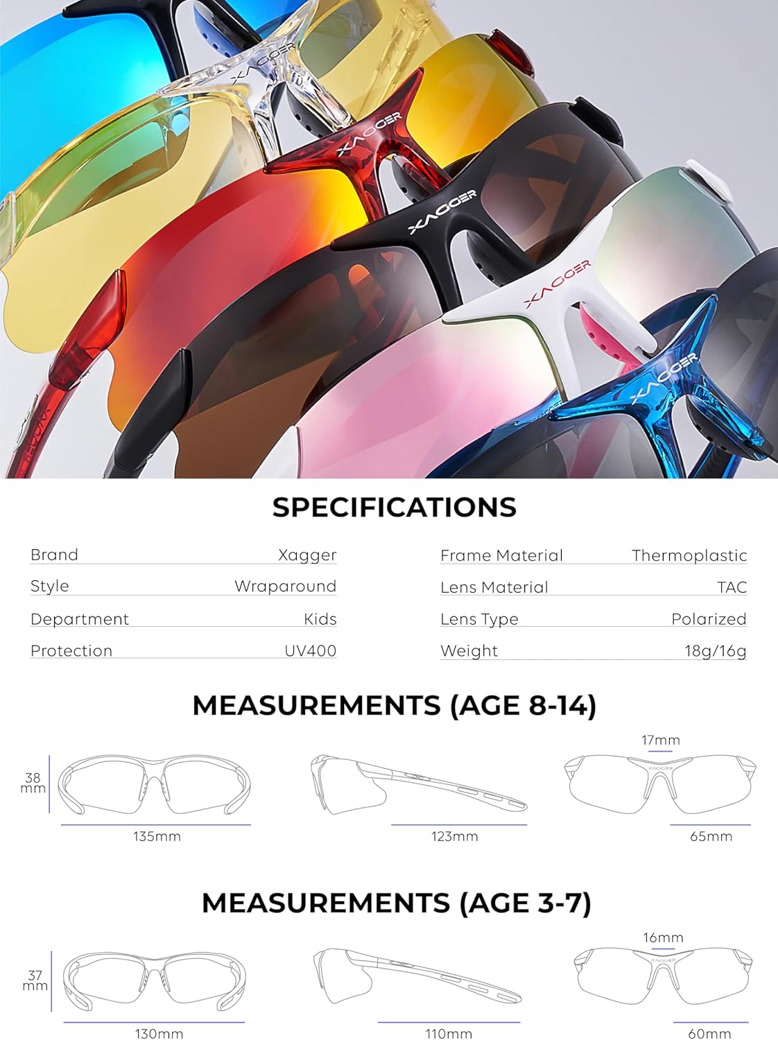 Xagger Kids Polarized Sports Sunglasses - Durable TR90 Frame for Boys & Girls | Perfect for Baseball & Softball