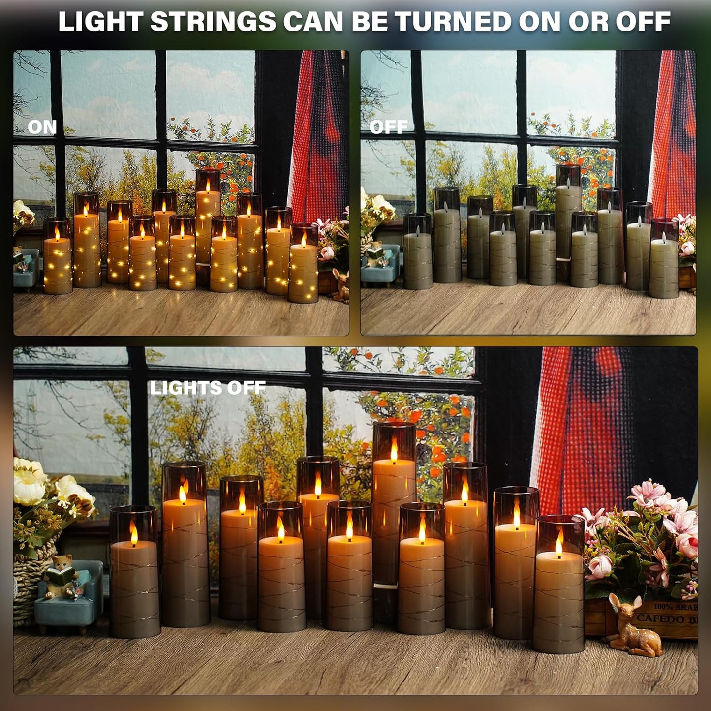 Flameless LED Pillar Candles Set - 9 Pcs White with Remote & Star String for Home Decor