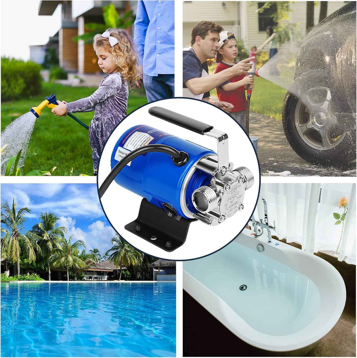 1500GPH Submersible Water Transfer Pump - 12V Sump Pump with 20ft Power Cord