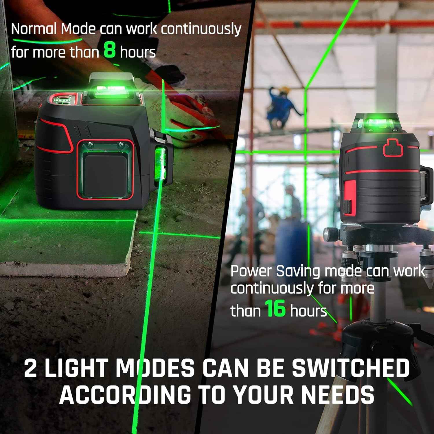 Green Laser Level with Tripod - 100ft Self-Leveling Cross Line, IP54 Waterproof, 4 Brightness Modes & Carrying Bag