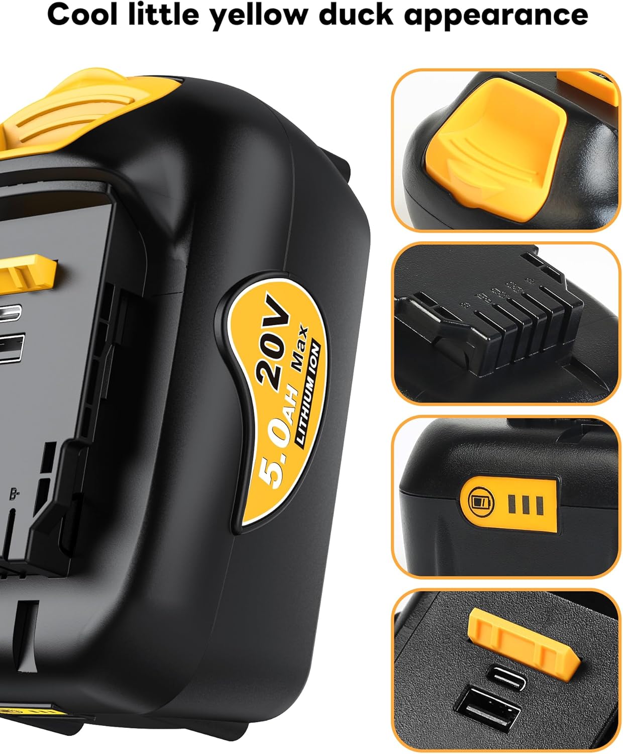 Dewalt 20V MAX 5.0Ah Lithium Ion Battery Replacement - 2-Pack with USB & USB-C Ports